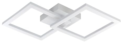 Eglo LED Plafoniera Palmaves 2, lampada da soffitto design quadrata, lampada cucina in metallo e plastica bianca, lampada soffitto soggiorno cucina, luce calda, L 52,5 cm
