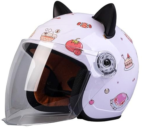 Kinder-Retro-Motorradhelm Mit Katzenohren, Kinder-Moped-Halbhelm, Modischer Vintage-Jet-Helm Für 2–14 Jahre Alte Jungen Und Mädchen Mit Sonnenschutz J,45-53CM