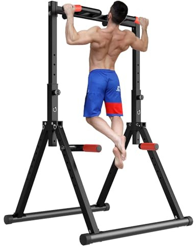 DOBESTS Foldable Power Tower Pull Up Bar Dip Station Adjustable Multifunction Workout Pull Up Tower Station Gym Strength Training Equipment Home Outdoor, Triangular Legs, 700 LBS