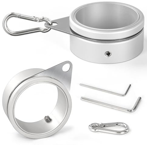 Anovo Flag Pole Rings, Aluminum Alloy Flagpole Rings 360° Rotating Anti Wrap Flag Mounting Ring with Carabiner for 1.75-2.02 Inch Diameter Flagpole (Matte Silver, 2 Inch -Pack of 2)