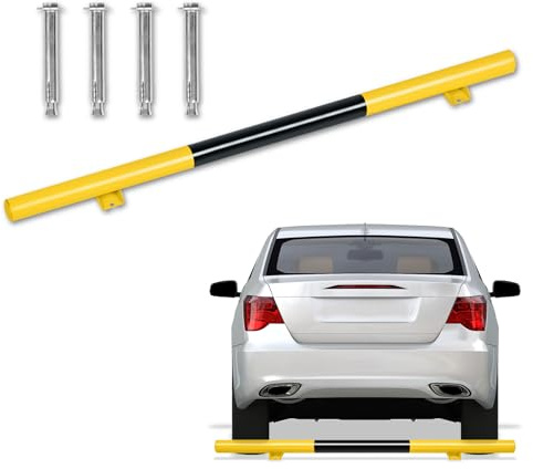 Froadp 1 tope de rueda de bloqueo de aparcamiento de 180 cm, ayuda de aparcamiento para coche, de acero grueso, con 4 tornillos de expansión, accesorio para garaje, para aparcamientos y garajes