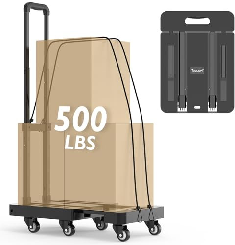 TOOLIOM Diable Pliable, Chariot à Bagages Pliable Robuste de 226,8 kg avec 6 Roues et 2 Cordes élastiques, Chariot Portable Pliable avec Base Extensible