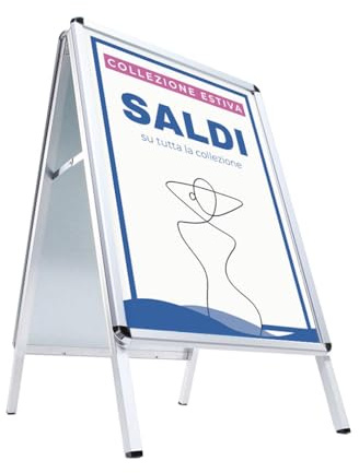 Danieli – Cavalletto Espositore per Poster, Cartelloni Pubblicitari. Supporto Bifacciale in Alluminio con 2 Cornici a Scatto. Adatto per Uso Interno ed Esterno per Ristoranti, Negozi. (70 x 100)