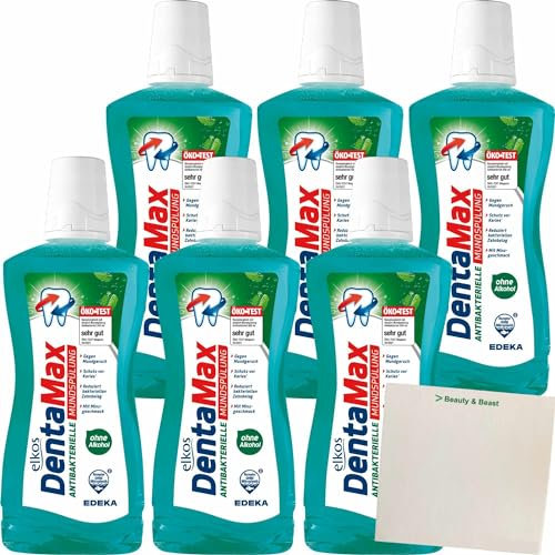Elkos DentaMax Antibakterielle Mundspülung Minze 6er Pack (6x500ml Flasche) + usy Block