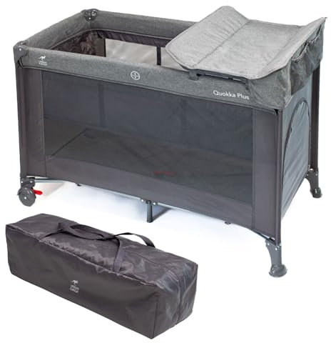 Urban Kanga Quokka Plus Reisebett Baby Höhenverstellbar Mit Wickelauflage Neugeboreneneinsatz 60x120cm (Grau Melange)