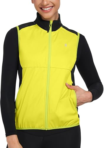 Little Donkey Andy Windproof Sleeveless Vest Jacket for Women, Water-Repellent Stretch Sports Vest for Cycling, Running (Fluorescent Yellow L)