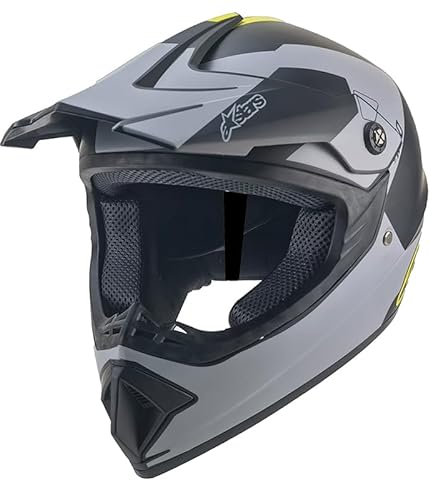 Kinder Crosshelm Stars AHP grau – Motorradhelm für Kinder, ABS-Schale, robuster Kinderhelm für Downhill, Quad und Motocross (XL)