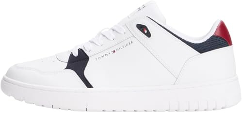 Tommy Hilfiger Herren Basketball Sneaker aus Leder, Weiß (White), 44