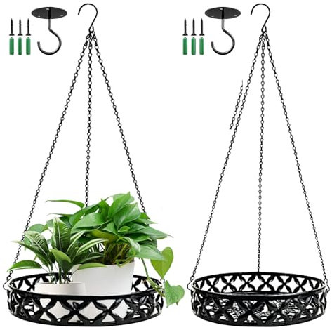 BORDEAG Fioriera Sospesa In Metallo,2 Pièces Cesto Per Piante Da Appendere Con Gancio Da Soffitto,Catena Sospesa,Fioriera Sospesa Per Interni Ed Esterni,Vasi Sospesi Per Piante Per Piante(22cm,25cm)