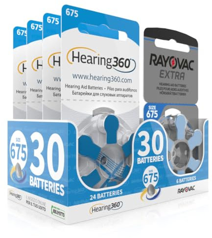 Hearing360 Pilas para audífonos Rayovac extra y Hearing360 tamaño 675 azul (5 blísteres, 30)
