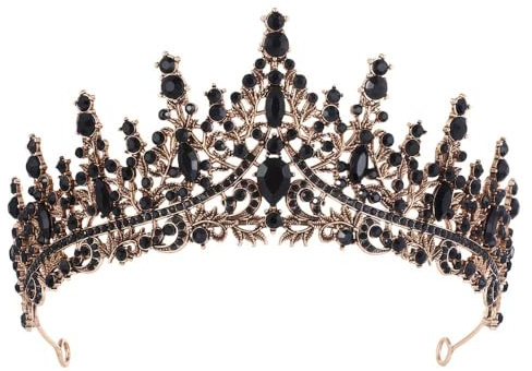 Noir Diadème Femme Tiara Cristal Couronne Strass Couronne Princesse Fille Bandeau Adult Mariage Cheveux Accessoires Cadeau pour Concours Parties Festival fête Halloween Cosplay