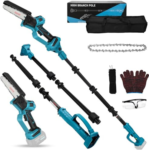 Mini tronçonneuse 6 Pouces électrique sans fil compatible avec Makita 18 V (sans batteries), 2 IN 1 Perche Élagueuse Télescopique Électrique, petite scie avec chaîne de verrouillage de sécurité