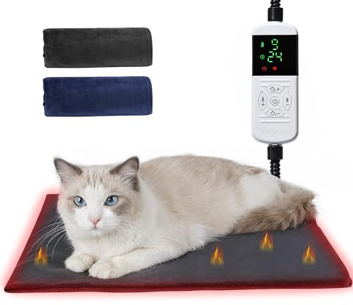 Angelpet Pet Heating Pad for Dogs & Cats M 45x45cm – 9 Adjustable Temperature Levels (35–55℃) & 14 Timer Settings (0–12H/24H), Electric Heated Pet Mat with Chew-Resistant 1.8m Cord, 2 Washable Covers