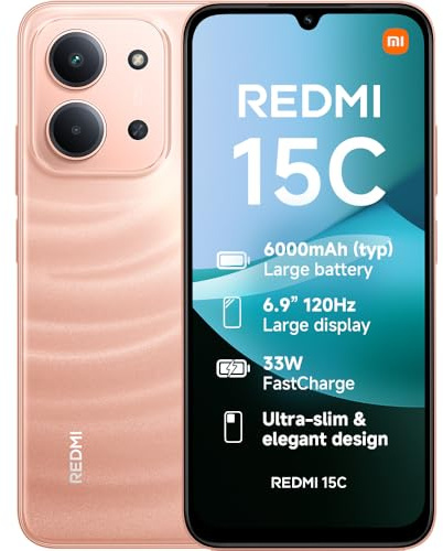 XIAOMI Redmi 15C, Smartphone 4+256GB, 6.9 120Hz Display 7.99mm Design, MediaTek Helio G81-Ultra Octa-core, 50MP AI dual camera, 6000mAh, Twilight Orange, Charger Not Included