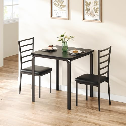 Garvee Mesa Comedor, Set de 1 Mesa y 2 Sillas con Mesa de MDF, Ideal para Hogar y Familia, Uso Interior en Cocina y Salón, Comidas en Familia, Negro