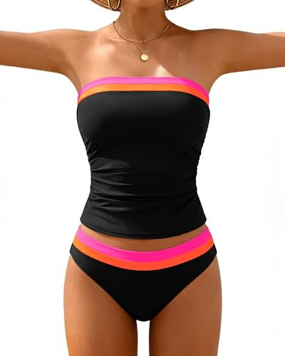 DaiLiWei Women's Tankini Swimsuits Strapless Tummy Control Bathing Suit