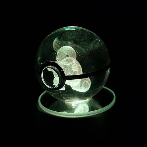 Sfera Luminosa 3D Pokemo Squirtl – Lampada LED RGB in Cristallo con Creatura Incisa, Base Luminosa e Batteria Ricaricabile – Luce Decorativa da Tavolo per Cameretta, Ufficio o Regalo (Squirtl)