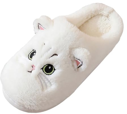 Generisch Coppia E Inverno Cotone Pantofole Gatto Cartoon Donna Ciabatte 2025 Morbido Peluche Con Memory Foam Ciabatte In Pelle d'agnello, bianco, 45 EU