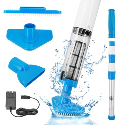 Aspirapolvere per Piscina Senza Fili 3-in-1 – 90 Min di Autonomia, Ricarica Rapida 2H, Asta Telescopica 165 cm, Filtro in Acciaio Inossidabile a Pulizia Rapida – Avvio ad Immersione, Pulitore Ricarica