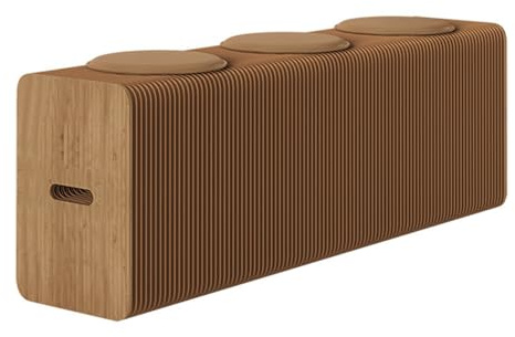 uofgcru Extendable Folding Benches 3 Seats, Retractable Accordion Sofa Chair Paper Stool, Folding Sofa Side Stools, Shoe Changing Stools, Exhibition Product Display Table - Brown(150×30×44cm)
