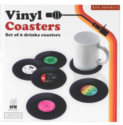 Retro Vinyl Coasters 6-Pack, Cool Drinks Coasters, Great Housewarming Gift, Music Lovers Gift idea