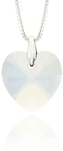 Halskette Damen 925 Silber mit Swarovski Elements Herz Anhänger White Opal als Geburtstagsgeschenk für Frauen, Geschenk für die Freundin, sage mit einer Herzkette Ich liebe dich.