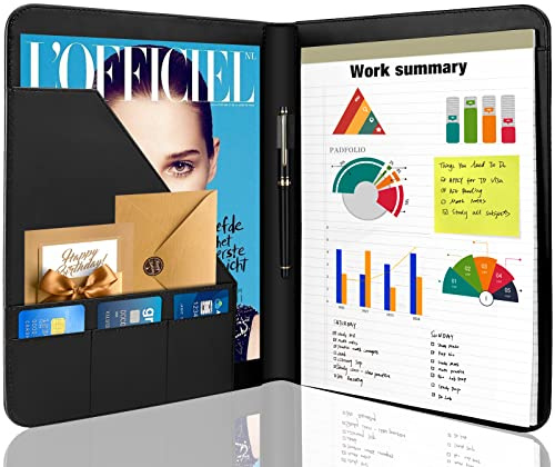 Jancosta 1 Pack Business Padfolio Portfolio Binder, Interview Resume Legal Document Organizer with Letter Size Writing Notepads (New Black 1 Pack)