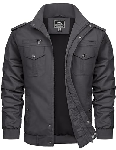 TACVASEN Giubbotto Uomo con Chiusura Zip E Bande Elastiche Grigio Scuro