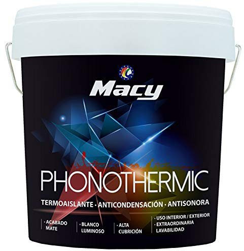 Macy Pintura Phonothermic de Última Tecnología. Termoaislante. Anticondensación. Antisonora. Pintura Para Interior y Exterior. 4 Litros. Color Blanco