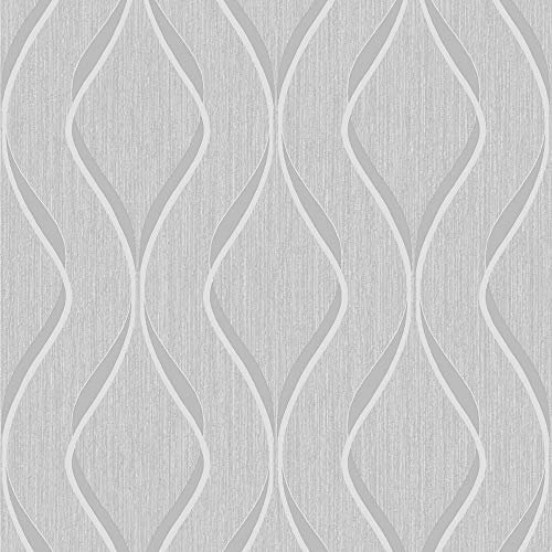 Muriva Indra Wave Grey Silver Wallpaper 154112 - Texture Metallic Geometric