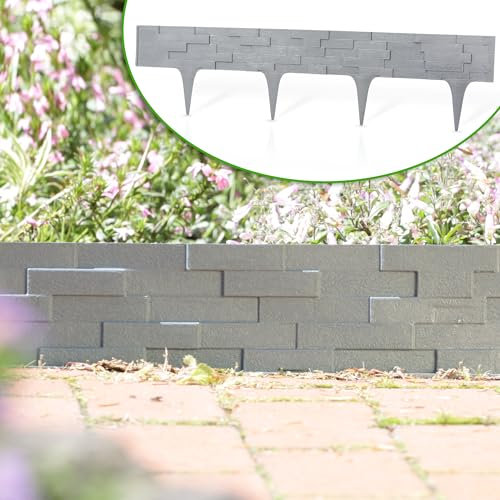 GardenPlast® StonePalisade - Bordatura da Giardino per prato Bordura per Aiuole Flessibile in Plastica Effetto Pietra Palizzata - 3,95 m - Grafite