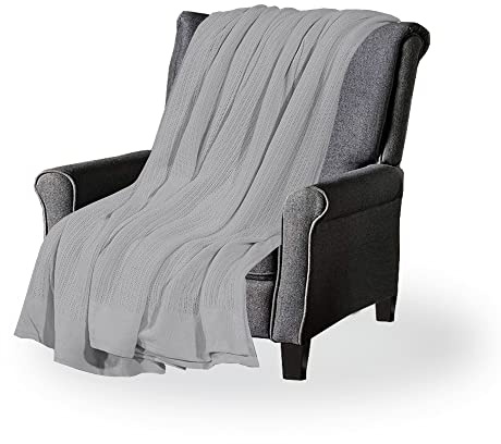 A ATH COLLECTION 100% Pure Organic Cotton Cellular Blanket Thermal Breathable Travel Blanket Extra Soft Warm Lightweight for Adults (Double 230 x 230 CM, Grey)