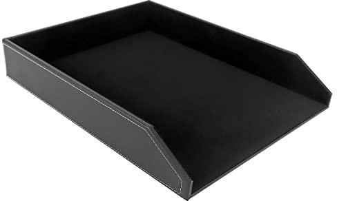 Bandeja para cartas de colección de piel sintética, organizador de escritorio para documentos, soporte para bandeja de documentos de oficina apilable (negro)