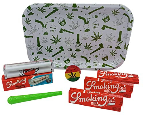 raupir Set Smoking Drehmaschine Drehtablett Papers Tips Cone Grinder Smoking Red Papers + Tips Tube Hülle