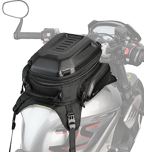 Rhinowalk Motorcycle Tank Bag Hard Shell Waterproof Expandable Motorcycle Seat Storage Bag 15-18L Motorbike Luggage Bag Backpack, YMTR3001KC, Carbon Black