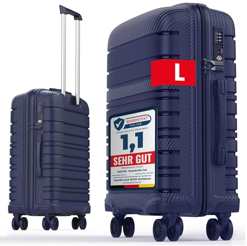 GENTOR Koffer Reisekoffer mit Rollen Carbonoptik Hartschalenkoffer Trolley Handgepäck mit TSA-Schloss Rollkoffer Leicht Travel Mittelgroß (Navy Blau, L)
