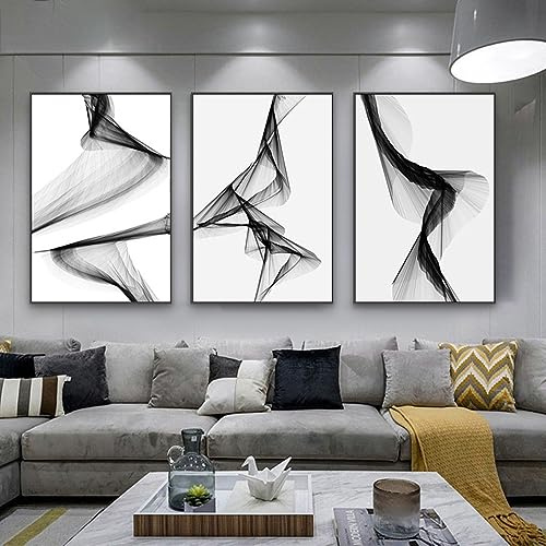 Cuadros murales minimalistas modernos pósteres en blanco y negro lienzo abstracto geometría arte línea cuadros negro blanco para decoración de salón sin marco (C, 50 x 70 cm)