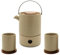 Bredemeijer 6-teiliges Steingut Teekannen Set 1.2 Liter beige - große Keramik-Kanne mit Teewärmer für 1 Teelicht - inkl. 2 Teebecher mit Holzuntersetzer & Tee-Filter