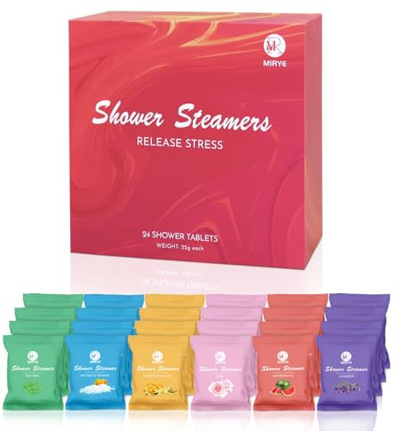 MR MIRYE Shower Steamers Aromatherapie, Shower supplement Geschenke für Frauen Männer, 24 Stück mit 6 Düften, Geburtstagsgeschenk für Freundin Mama, Badebomben Alternative, Wassermelonen, Lavendel