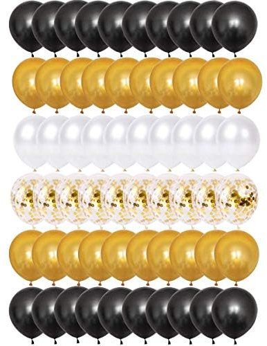 60 st svarta guldballonger vita ballonger, konfettiballonger, heliumballonger latex helium ballonger för bröllop födelsedagsfest för kycklingfest