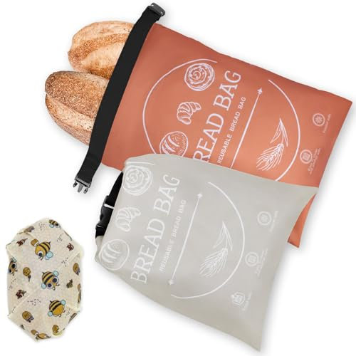 2 Pack Beeswax Bread Bags for Homemade, Reusable Bread Bag for Sourdough, XL-Reusable Waxed Linen Food Storage Bag to Keep Sourdough Fresh, Freezer-Safe, Eco-Friendly (Orange&Grey)