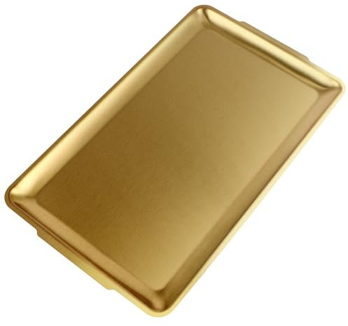 Skelang Vassoio da portata in acciaio inox, piatto rettangolare da 40 cm, vassoio da bagno per feste, campeggio, barbecue, antipasti, dolci (oro spazzolato)