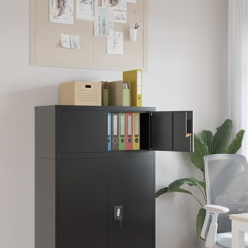 Festnight Aktenschrank abschließbar Werkzeugschrank aufbewahrungsschrank Spind Schrank Stahlschrank Mehrzweckschrank für Garage Büro Wohnzimmer-Schwarz-90 x 40 x 40 cm