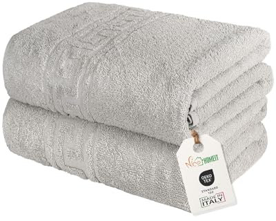 nice homeit Set mit 2 großen Badetüchern, 100 x 150 cm, extra großes Badetuch aus 100% ringgesponnener Baumwolle, extra weich und saugfähig, hergestellt in Italien, Grau