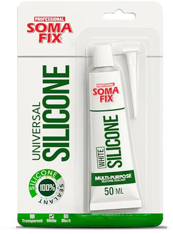 White Silicone Sealant - Flexible Silicone Tube for Wood, Parquet, Bathroom, Sink, Windows - Multi-Purpose, Waterproof (White, 50ml)