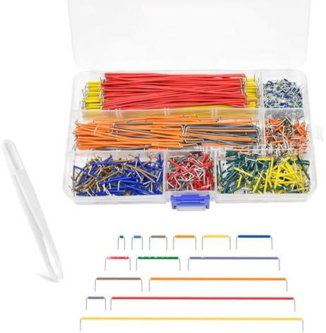YFaith 840 Piezas Alambre de Puente Preformado, Forma U Cables de Puente, no Requiere Soldadura Cable de Puente Placa Protoboard, 14 Tamaños, con Pinzas Plástico para Conexiones Cables Placa Pruebas