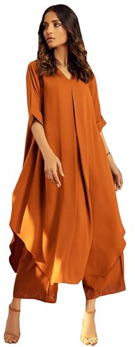 ANNI DESIGNER | Ensemble coordonné en pur coton rouille pour femme | Kurta trapèze avec pantalon | Ensemble ethnique deux pièces | Ensemble décontracté et de bureau pour femme | Robe élégante