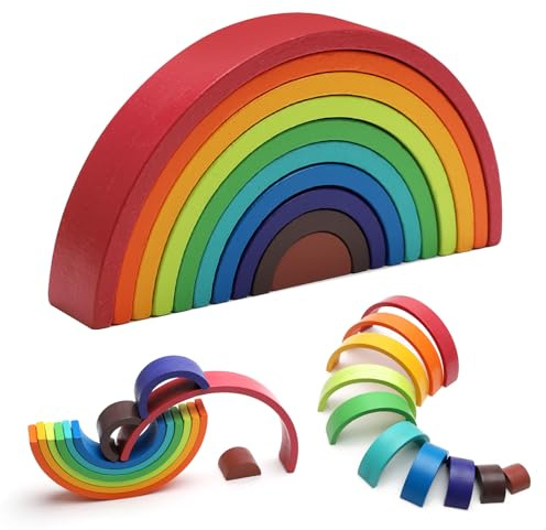 KQDRAVINE Jouet arc-en-ciel en bois, blocs de construction en bois empilables pour enfants (10 couleurs)
