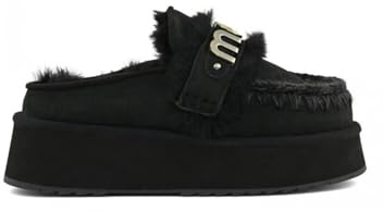 Mou Zuecos Plataforma con Piel de Oveja, Negro, Mocasín con Suela Elevada, Decoración Metálica (Negro, Sistema Tallas Calzado EU, Adulto, Números, Mediano, 37)