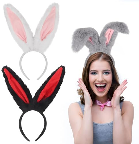 3 diademas de 38 x 12 cm con orejas de conejo, de felpa, suaves conejos de Pascua, diademas, adorables orejas de conejo, accesorio para disfraz para mujeres y niños, Pascua, carnaval, Halloween y